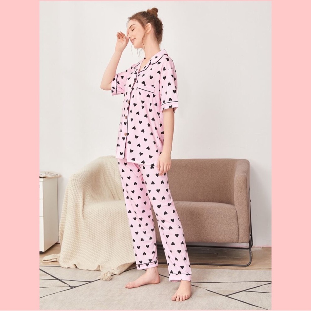 New Pink Heart Long Pajama Set - Picture 3 of 5